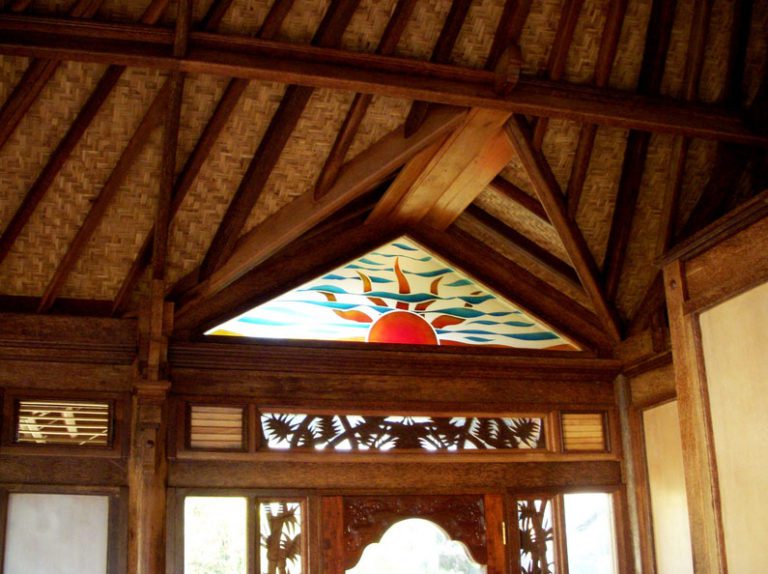 Haiku Ohana Tiny House inside wooden eco architecture ceiling and window by Mandala Eco Homes in Hawaii