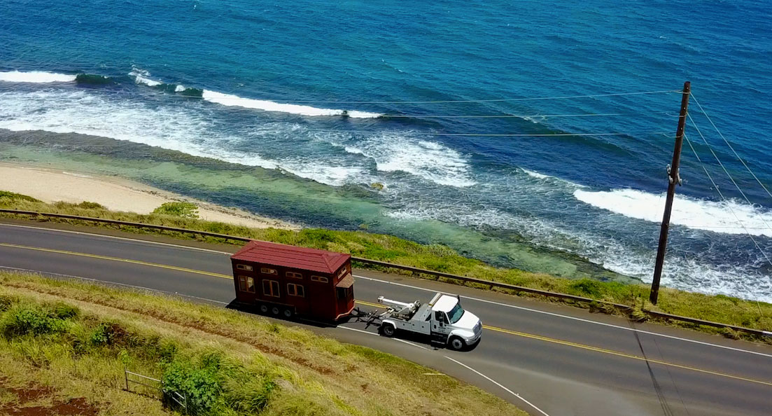 Tiny Temple home being transported Mandala Eco Homes